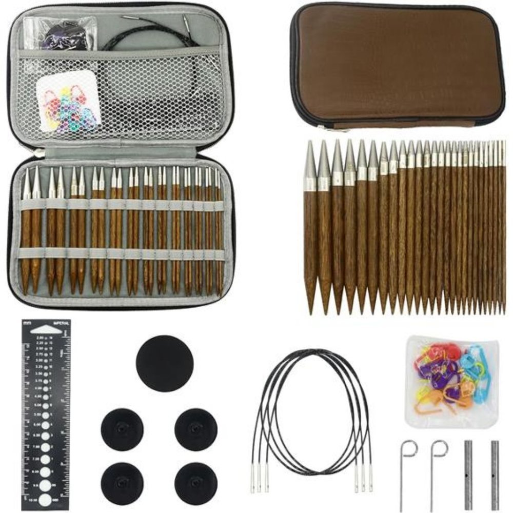 13 Pair Wing-Wood Round Interchangeable Loop Knitting Needle Set